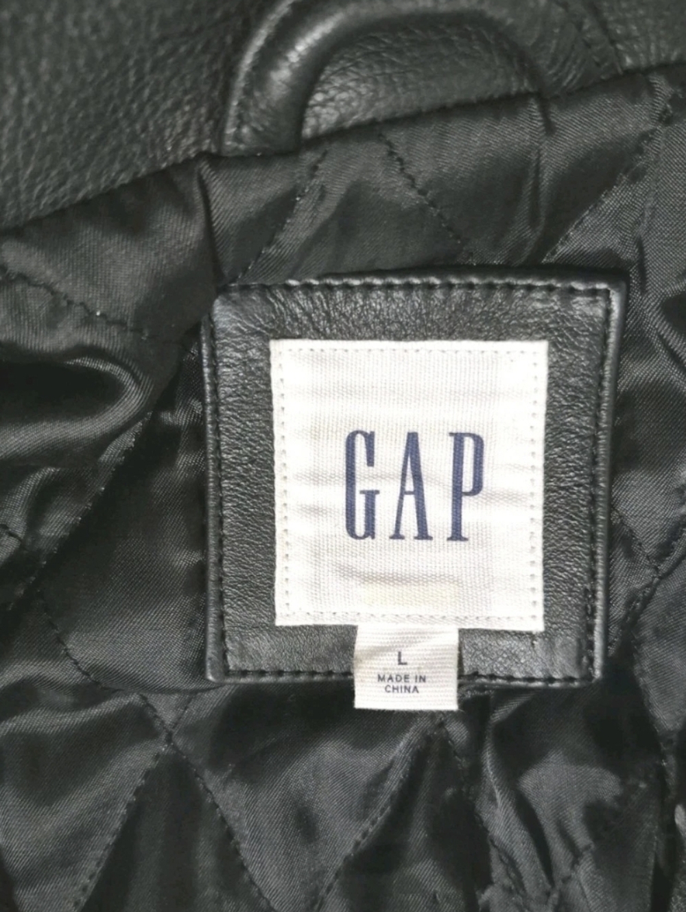 GAP Black Peebled Leather Biker Jacket Size L. - Picture 4 of 15